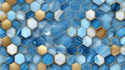 The primary subject of the image is a blue and white marble pattern. The setting is a blue and white marble wall, which serves as the backdrop for the pattern. The visual style is a close-up of the marble pattern, showcasing the intricate details of the design. The colors and mood of the image are predominantly blue and white, creating a clean and elegant atmosphere.