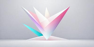 The primary subject of the image is a three-dimensional, colorful geometric shape, which appears to be a kite or a similar object. The shape is made up of multiple triangles and is displayed against a gray background. The visual style of the image suggests that it is a digital art or illustration, with the use of vibrant colors and a clean, modern design. The overall atmosphere of the image is lively and energetic, with the bright colors and unique shape capturing the viewer's attention.
