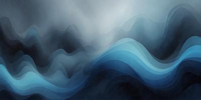 The primary subject of the image is a large body of water, which appears to be a blue ocean. The setting is a cloudy sky, creating a moody atmosphere. The visual style is a digital art or illustration, with the water and sky depicted in a detailed and artistic manner. The dominant colors are blue and gray, which contribute to the overall mood of the scene.