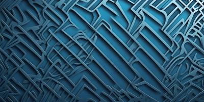 The primary subject of the image is a blue background with a pattern of interconnected metal shapes. The setting appears to be a futuristic or industrial environment. The visual style is a combination of digital art and illustration, creating a unique and intricate design. The dominant colors are blue and silver, giving the scene a modern and sophisticated atmosphere.