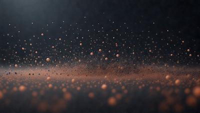 The primary subject of the image is a close-up of a dusty surface, possibly a table or a black background. The setting appears to be a studio or a controlled environment. The visual style is a combination of a photo and a digital art, illustration, or drawing. The colors and mood of the image are predominantly dark, with a focus on the dust particles and the contrast between the dusty surface and the background.