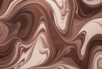 The primary subject of the image is a close-up of a chocolate-colored swirl pattern. The setting is a wall, and the visual style appears to be a photo. The dominant colors are brown and white, creating a rich and textured atmosphere.