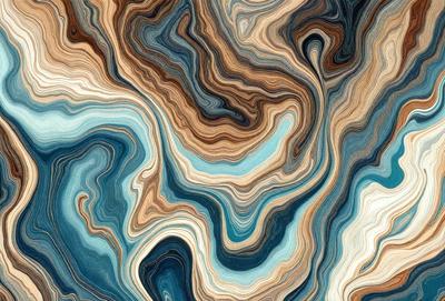 The primary subject of the image is a blue and brown patterned fabric. The setting is a close-up of the fabric, showcasing its intricate design. The visual style is a combination of digital art and illustration, creating a unique and eye-catching pattern. The colors and mood of the image are predominantly blue and brown, with a sense of depth and texture.
