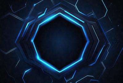 The primary subject of the image is a blue and black geometric pattern. The setting is a dark blue background, and the visual style appears to be a digital art or illustration. The dominant colors are blue and black, creating a mood of sophistication and modernity.