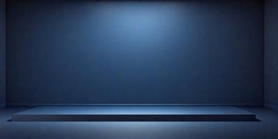 The primary subject of the image is a blue wall with a blue background. The setting appears to be a dark room, possibly a theater or a stage. The visual style of the image is a photo, capturing the blue wall and its surroundings. The colors and mood of the image are predominantly blue, creating a calm and serene atmosphere.