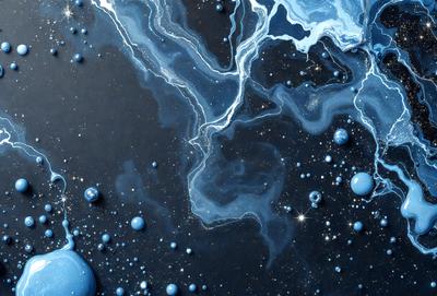 The primary subject of the image is a black background with blue and white swirls, creating a visually striking and artistic scene. The setting appears to be a space-themed environment, with the swirls resembling the movement of stars or celestial bodies. The visual style of the image is a combination of digital art and illustration, as it showcases a creative and imaginative representation of space. The dominant colors in the image are blue and white, which contribute to the overall atmosphere of the scene, evoking