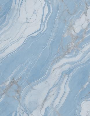 The primary subject of the image is a marble tile with a blue and white color scheme. The setting is a bathroom, as indicated by the presence of the marble tile. The visual style is a close-up of the tile, showcasing its intricate design and texture. The colors and mood of the image are predominantly blue and white, creating a clean and elegant atmosphere.