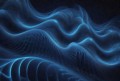The primary subject of the image is a blue, swirling, and wavy pattern. The setting is a dark background, which contrasts with the blue pattern. The visual style is a digital art or illustration, as the blue pattern appears to be a digital creation. The colors and mood of the image are predominantly blue, creating a sense of calmness and tranquility.