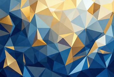 The primary subject of the image is a geometric pattern, featuring a mix of blue, yellow, and white colors. The setting is a blue background, which creates a contrasting and visually appealing effect. The visual style of the image is a combination of digital art and illustration, showcasing the artist's creativity and skill in designing the pattern. The colors and mood of the image are vibrant and lively, with the blue and yellow colors creating a sense of energy and dynamism.