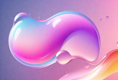 The primary subject of the image is a large, pink, and purple blob that appears to be a liquid or a bubble. The blob is floating in a blue background, giving the scene a vibrant and lively atmosphere. The visual style of the image is a combination of digital art and illustration, creating a unique and eye-catching design. The dominant colors in the image are pink, purple, and blue, which contribute to the overall mood of the scene.