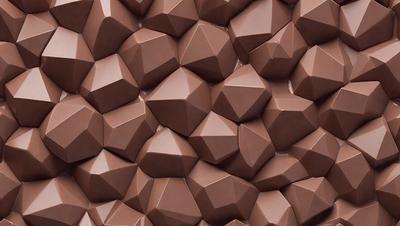 The primary subject of the image is a large, intricate pattern made up of many small, triangular shapes. The setting is a wall, and the visual style appears to be a combination of digital art and illustration. The dominant colors in the image are brown and beige, creating a warm and earthy atmosphere. The overall mood of the image is one of complexity and artistic expression.