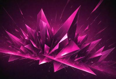 The primary subject of the image is a large, pink, three-dimensional structure that resembles a crystal or a piece of art. The setting is a dark background, which contrasts with the vibrant pink color of the structure. The visual style appears to be a combination of digital art and illustration, creating a unique and eye-catching design. The colors and mood of the image are predominantly pink, giving it a warm and inviting atmosphere.