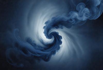 The primary subject of the image is a blue spiral, which appears to be a swirl or vortex. The setting is a dark blue background, which creates a contrasting and dramatic effect. The visual style is a combination of digital art and illustration, as the spiral is depicted in a detailed and intricate manner. The colors and mood of the image are predominantly dark and moody, with the blue hue adding a sense of depth and mystery to the scene.