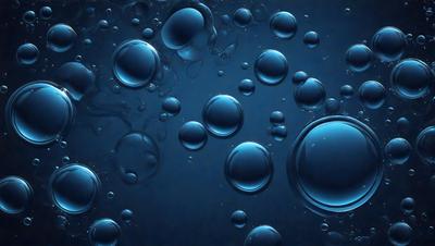 The primary subject of the image is a blue background with numerous bubbles floating in the air. The setting appears to be a dark, possibly underwater, environment. The visual style of the image is a combination of a photo and digital art, creating a unique and intriguing appearance. The dominant colors in the image are blue and white, with the blue background and white bubbles creating a calming and serene atmosphere.