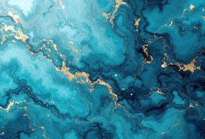 The primary subject of the image is a blue and gold swirling pattern, which appears to be a painting or a digital artwork. The setting is a blue and gold background, which complements the artwork. The visual style is a mix of digital art and painting, creating a unique and eye-catching piece. The dominant colors are blue and gold, giving the artwork a vibrant and lively atmosphere.