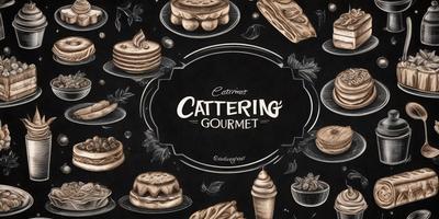 The image is a black and white illustration of various cakes and pastries. The primary subject is a collection of cakes and desserts, with some of them placed on plates. The setting is a black background, which highlights the cakes and pastries. The visual style is a combination of drawing and illustration, creating a detailed and artistic representation of the cakes and pastries. The colors and mood are predominantly black and white, giving the image a classic and elegant appearance.
