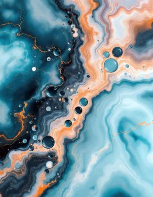 The primary subject of the image is a vibrant, colorful painting featuring a variety of shapes, colors, and textures. The setting is a blue and orange background, which adds to the overall visual appeal of the artwork. The painting appears to be a digital art piece, showcasing the artist's creativity and skill in blending different colors and patterns. The dominant colors in the painting are blue and orange, creating a lively and energetic atmosphere.