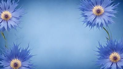 The primary subject of the image is a blue background with a few blue flowers scattered across it. The setting appears to be a sky background, and the visual style is a photo. The dominant colors in the image are blue, and the overall atmosphere is calm and serene.