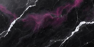 The primary subject of the image is a purple and black marbled pattern. The setting is a black and white marbled surface, which adds to the visual style. The colors and mood of the image are predominantly dark and moody, with the purple and black marbled pattern creating a striking contrast against the black and white marbled surface.