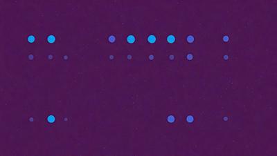 The image is a purple background with a pattern of blue dots. The primary subject is a row of blue dots, which are spaced out and arranged in a linear fashion. The setting is a dark, purple background that contrasts with the blue dots, creating a visually striking scene. The visual style is a combination of digital art and illustration, as the blue dots are arranged in a deliberate pattern. The colors and mood of the image are predominantly purple and blue, giving it a calm
