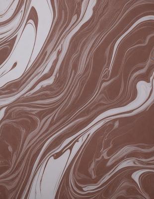 The primary subject of the image is a close-up of a marbled wallpaper pattern. The setting is a wall with the marbled pattern, and the visual style is a patterned wallpaper. The colors and mood of the image are predominantly brown and white, creating a classic and elegant atmosphere.