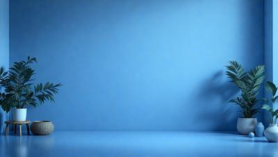The primary subject of the image is a person standing in front of a blue wall. The setting appears to be a room with a white surface. The visual style of the image is a photo, and the dominant colors are blue and white. The overall atmosphere of the image is calm and serene.