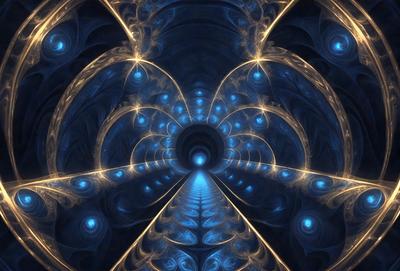 The primary subject of the image is a blue and yellow spiral, which appears to be a digital art or illustration. The spiral is set against a blue background, creating a visually striking scene. The overall atmosphere of the image is vibrant and dynamic, with the spiral's colors and patterns evoking a sense of movement and energy.