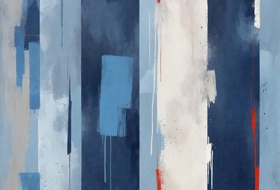 The primary subject of the image is a painting featuring a blue and white color scheme. The setting is a blue background, and the visual style appears to be a combination of digital art and illustration. The painting has a somewhat abstract and artistic appearance, with a focus on the blue and white colors. The overall atmosphere of the painting is one of creativity and visual interest.
