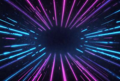 The primary subject of the image is a brightly colored, swirling, and pink and blue neon light. The light is the main focus of the image, and it appears to be a digital art or illustration. The setting is a dark background, which contrasts with the vibrant colors of the light. The overall atmosphere of the image is energetic and visually striking.