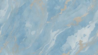 The primary subject of the image is a blue and white marbled wallpaper with a flowing design. The setting is a bathroom, as indicated by the presence of a bathtub. The visual style is a combination of digital art and illustration, creating a unique and artistic appearance. The dominant colors are blue and white, giving the wallpaper a calming and soothing atmosphere.