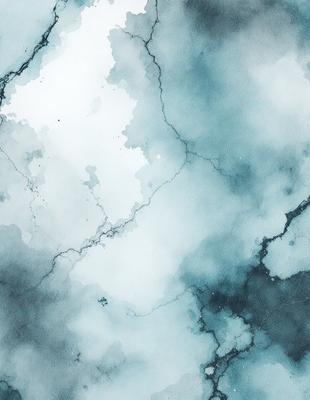 The primary subject of the image is a blue and white water-like surface, which appears to be a painting or a digital artwork. The setting is a cloudy sky, and the visual style is a combination of painting and digital art. The dominant colors are blue and white, creating a serene and calming atmosphere.