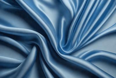 The primary subject of the image is a blue fabric, which appears to be a piece of silk. The setting is a blue background, which complements the blue fabric. The visual style is a close-up of the fabric, showcasing its texture and details. The colors and mood of the image are predominantly blue, creating a calm and serene atmosphere.