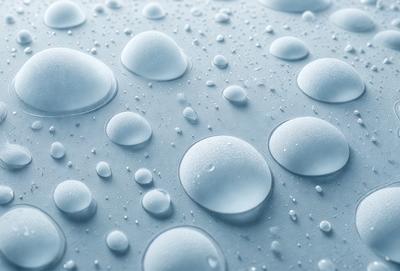 The primary subject of the image is a close-up of a blue surface with numerous small white bubbles on it. The setting appears to be a white background, and the visual style is a photo. The dominant colors are blue and white, creating a calm and serene atmosphere.