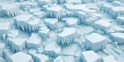 The primary subject of the image is a large, icy mountain with many jagged, white, and blue ice formations. The setting is a snowy, icy landscape, and the visual style is a digital art or illustration. The dominant colors are white, blue, and gray, creating a cold and icy atmosphere.