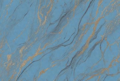 The primary subject of the image is a blue marble wall with gold swirls. The setting is a room with a blue background. The visual style is a combination of a photo and digital art, creating a unique and intricate pattern. The dominant colors are blue and gold, giving the wall a luxurious and elegant appearance.