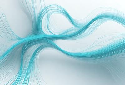 The primary subject of the image is a blue, flowing, and swirling pattern. The setting is a white background, which provides a clean and minimalist appearance. The visual style is a digital art or illustration, as the pattern appears to be created using a computer or digital tools. The colors and mood of the image are predominantly blue, giving it a calm and soothing atmosphere.
