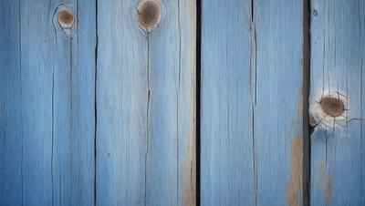 The primary subject of the image is a wooden plank with a blue background. The setting is a wooden wall, and the visual style is a photo. The dominant colors are blue and white, creating a calm and serene atmosphere.