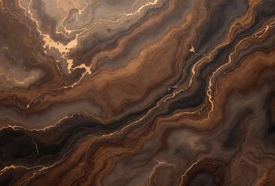 The primary subject of the image is a close-up of a marble surface with a pattern of gold streaks. The setting is a natural environment, possibly a rock formation or a stone wall. The visual style is a combination of a photo and a digital art, as the gold streaks are digitally enhanced to create a unique and visually appealing pattern. The colors and mood of the image are warm and earthy, with the gold streaks adding a touch of luxury and sophistication.