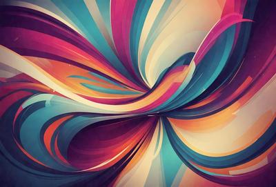 The primary subject of the image is a vibrant and colorful painting featuring a swirling design. The painting is set against a backdrop of a colorful, abstract background. The visual style of the image is a combination of digital art and illustration, creating a dynamic and engaging scene. The dominant colors in the painting are a mix of blue, orange, and pink, giving the artwork a lively and energetic atmosphere.