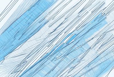The primary subject of the image is a blue and white painting or drawing of a cloudy sky. The setting is a blue background, and the visual style appears to be a combination of digital art and illustration. The colors and mood of the image are predominantly blue and white, creating a serene and calming atmosphere.