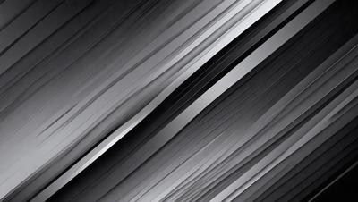 The primary subject of the image is a series of silver lines or stripes, which are the main objects in the scene. The setting is a black background, which contrasts with the silver lines. The visual style is a close-up of the silver lines, creating a patterned and textured appearance. The colors and mood of the image are predominantly silver and black, giving it a modern and sleek appearance.