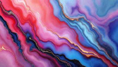 The primary subject of the image is a vibrant and colorful painting featuring a mix of pink, blue, and gold colors. The painting is set against a backdrop of a purple and blue background, creating a visually striking scene. The visual style of the painting appears to be a combination of digital art and illustration, with a focus on intricate patterns and textures. The overall atmosphere of the painting is lively and energetic, with the bold colors and patterns evoking a sense of excitement and creativity.
