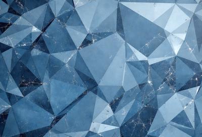 The primary subject of the image is a blue and white geometric pattern, which appears to be a digital art or illustration. The setting is a blue background, and the visual style is a combination of digital art and illustration. The dominant colors are blue and white, creating a calm and soothing atmosphere.