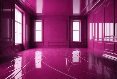 The primary subject of the image is a room with a pink floor and walls. The setting is a room with a window, and the visual style appears to be a digital art or illustration. The dominant colors in the image are pink, creating a warm and inviting atmosphere.