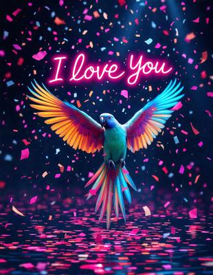 The primary subject of the image is a colorful parrot with a rainbow-colored wing. The parrot is perched on a branch, surrounded by a vibrant and lively environment. The setting includes a pink and purple background, which adds to the overall atmosphere of the image. The visual style of the image is a combination of photo and digital art, creating a unique and eye-catching representation of the parrot. The colors and mood of the image are bright, cheerful, and full of life
