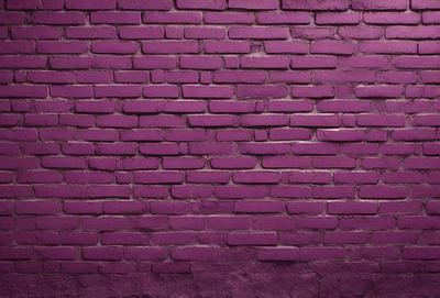 The primary subject of the image is a purple brick wall. The setting is a brick wall, and the visual style is a photo. The dominant colors are purple and pink, creating a warm and inviting atmosphere.