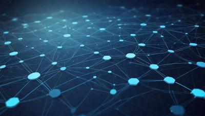 The primary subject of the image is a blue and white pattern, which appears to be a digital art or illustration. The setting is a dark background, which contrasts with the bright blue and white pattern. The visual style is modern and abstract, with the pattern resembling a network or a web. The colors and mood of the image are predominantly blue and white, creating a sense of calmness and sophistication.