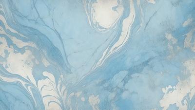The primary subject of the image is a blue and white marbled wall. The setting is a room with a blue and white marbled wall, which serves as the background. The visual style is a painting, and the colors and mood are predominantly blue and white, creating a calm and serene atmosphere.