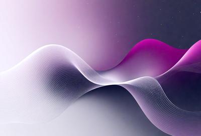 The primary subject of the image is a purple and white wave. The setting is a dark background, which contrasts with the wave's vibrant colors. The visual style is a digital art or illustration, creating a dynamic and eye-catching scene. The dominant colors are purple and white, giving the image a calming and serene atmosphere.