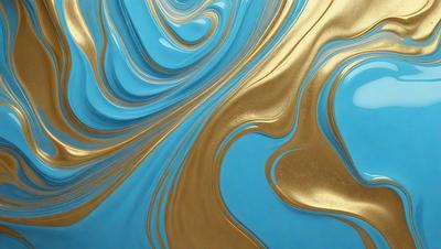 The primary subject of the image is a blue and gold swirl pattern, which appears to be a painting or a digital artwork. The setting is a blue background, and the visual style is a combination of photo and digital art. The dominant colors are blue and gold, creating a vibrant and lively atmosphere.